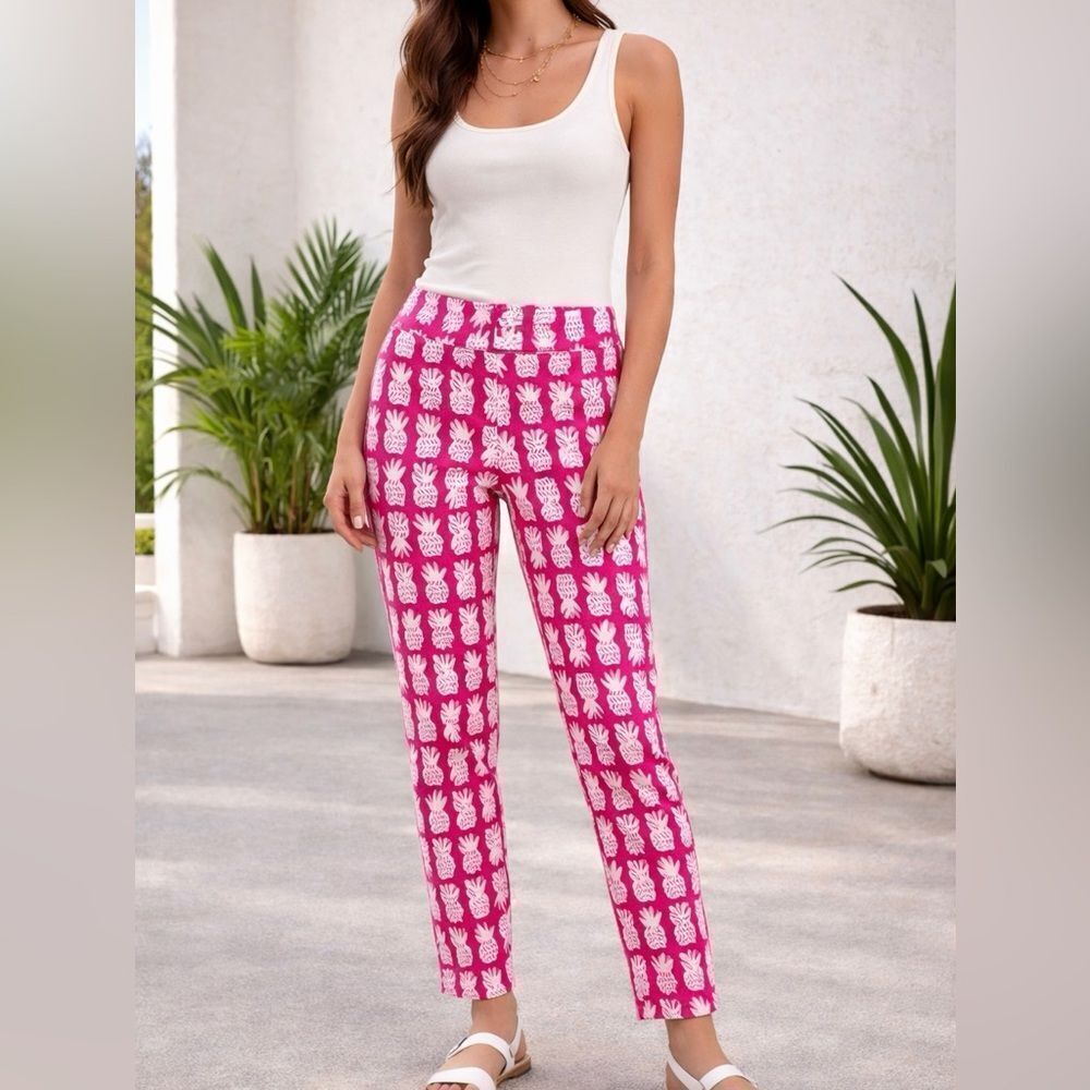 Pappagallo Pink Pineapple Print Stretch Ankle Pants Women’s Size 16